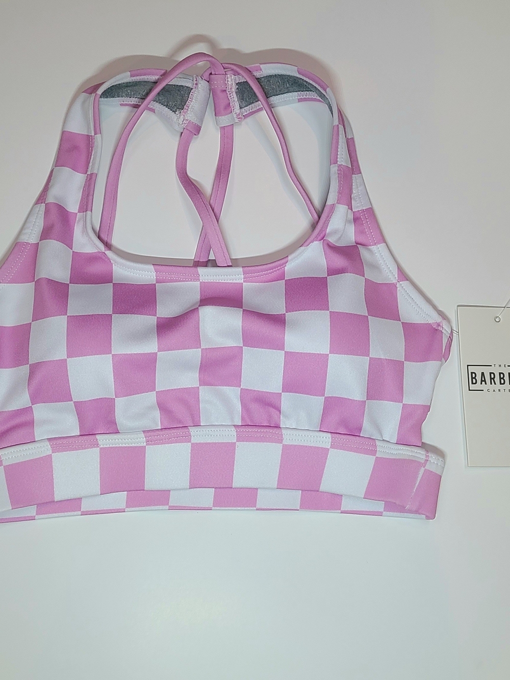 Pink Checker Racerback Sports Bra
